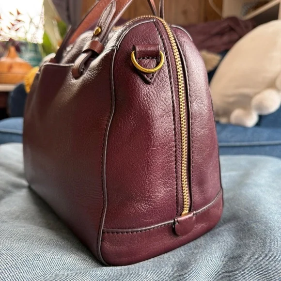 Fossil Rachel Red Oxblood Leather Small Satchel Handbag - Picture 4 of 10
